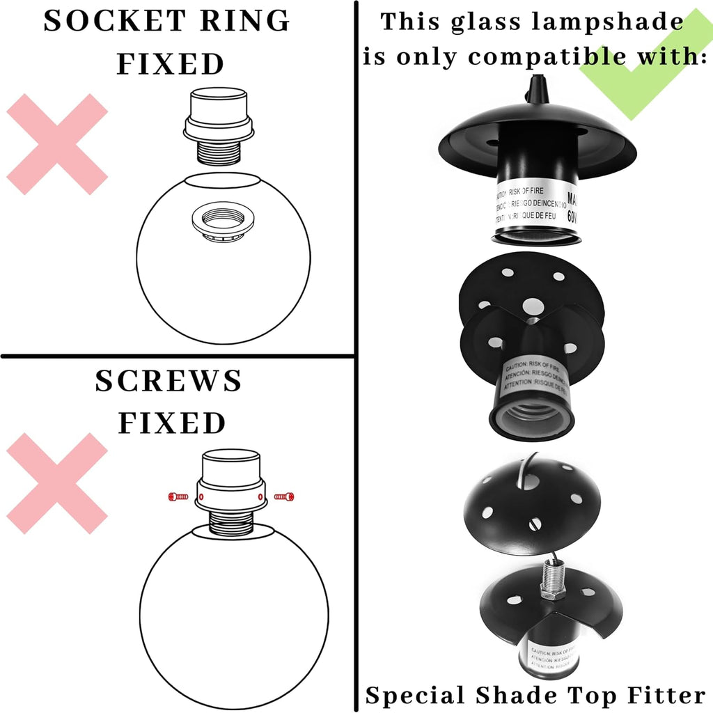 KoKo&Yukina 3 Light Globe Glass Pendant Light & 6 Inch Milk White Glass Globes Shade Frosted Replacement Glass Shades - 2.67' Fitter