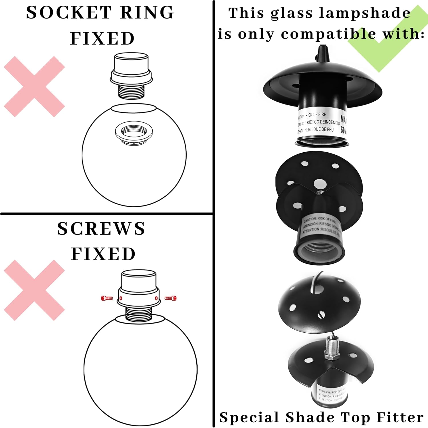 KoKo&Yukina 3 Light Globe Glass Pendant Light & 6 Inch Milk White Glass Globes Shade Frosted Replacement Glass Shades - 2.67' Fitter