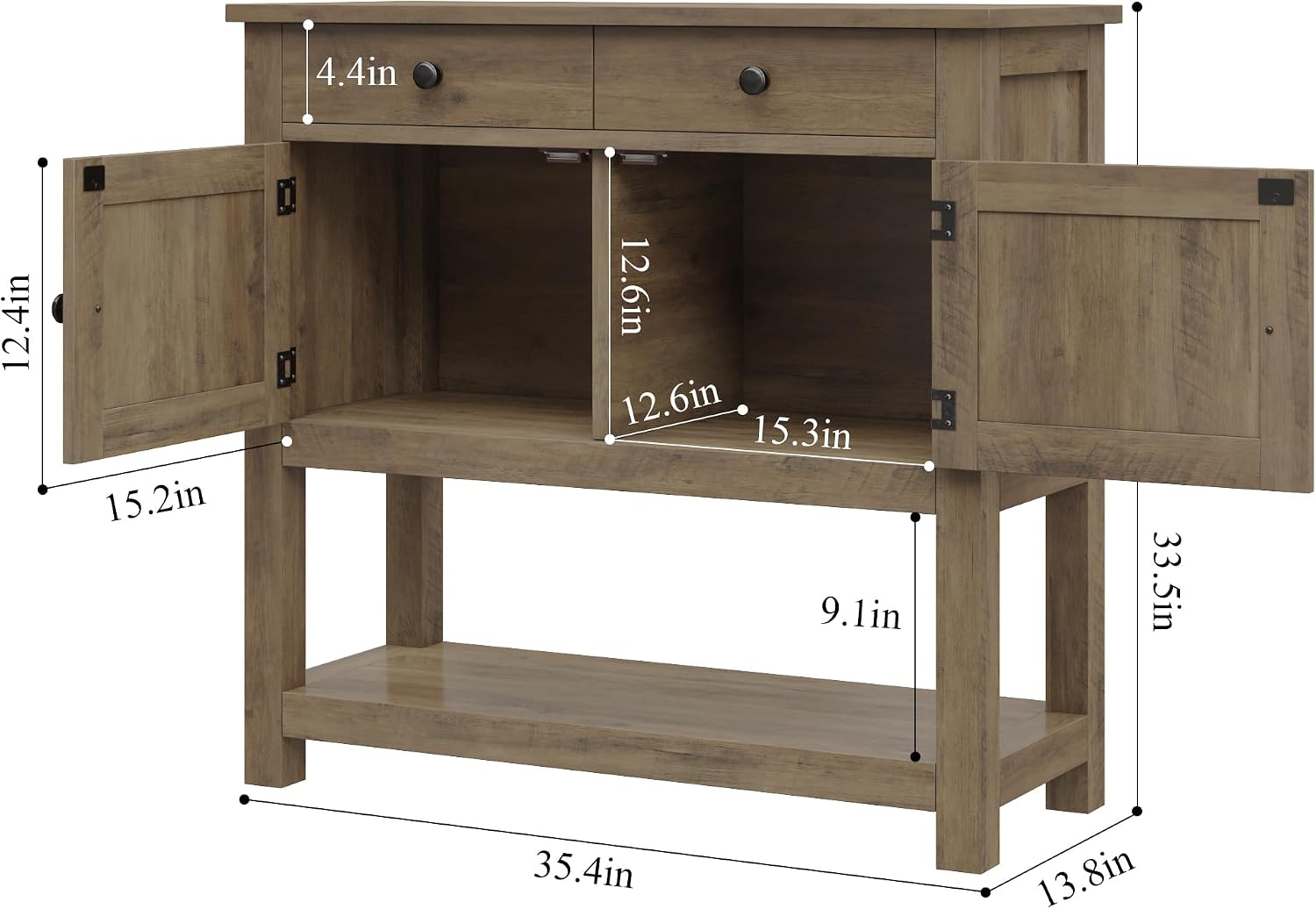HOSTACK Farmhouse Console Table with 2-Door Cabinet & 2 Drawers, Coffee Bar, Entryway Table with Storage Shelf, Sofa Tables Buffet Sideboard for Kitchen, Hallway, Dining, Living Room, Rustic Brown