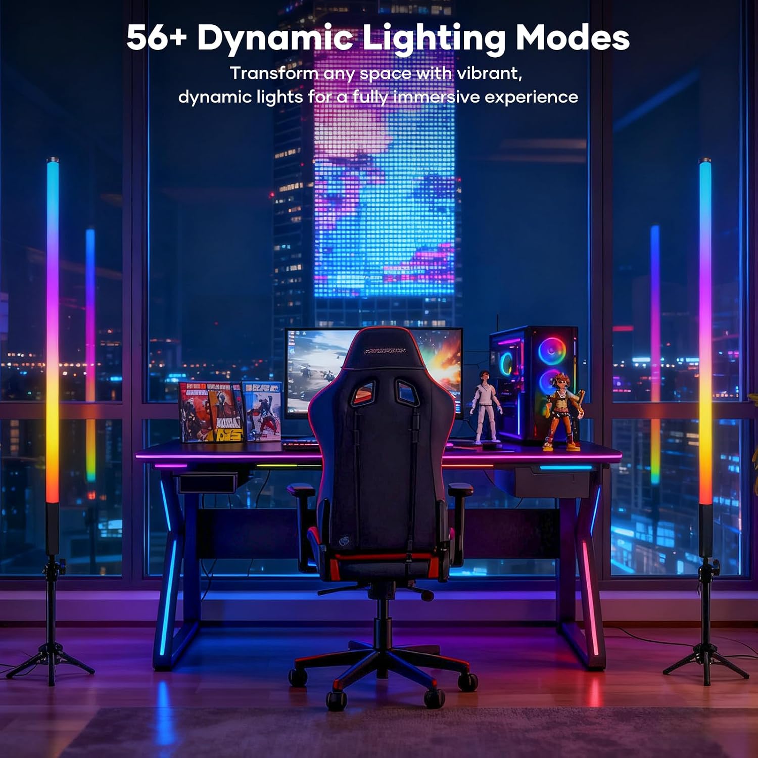 4 Pack LED Tube Light, 4ft RGB Light Tube with Stand, Handheld DJ Stage Lights Bar for Party, 500 Effects, Music Sync/Dynamic/Static Modes, 5000mAh Rechargeable Battery