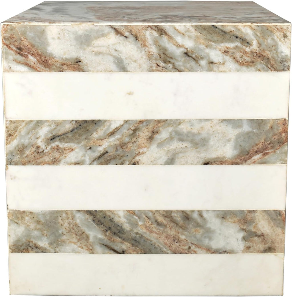 JONATHAN Y MTB1101C Felix 15.5' Contemporary Natural Marble Handmade Cube End Table, Side Table for Living Room, Bedroom, Bathroom, Beige/White/Gray