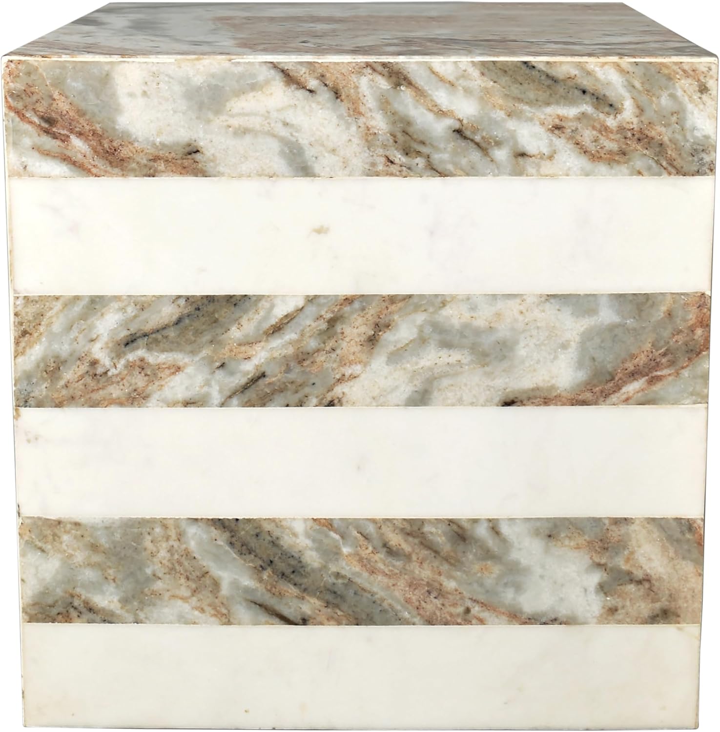 JONATHAN Y MTB1101C Felix 15.5' Contemporary Natural Marble Handmade Cube End Table, Side Table for Living Room, Bedroom, Bathroom, Beige/White/Gray
