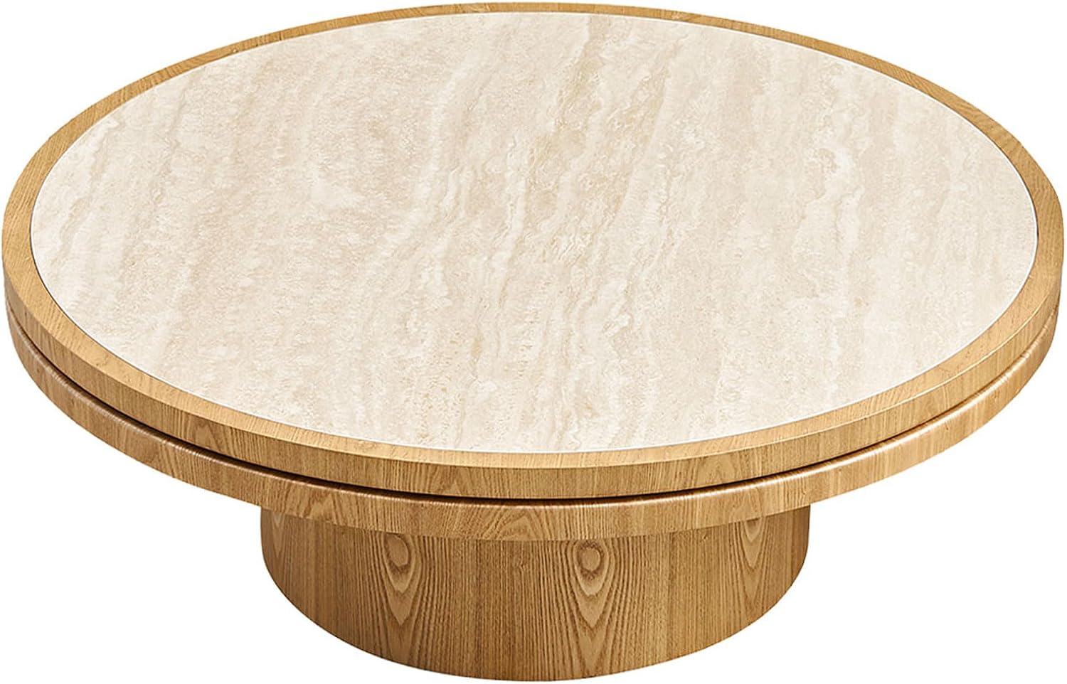 35.43' Farmhouse Round Coffee Table with Sintered Stone Tabletop, Sturdy Wood MDF Pedestal Coffee Tables for Living Room, Modern Circle Center Tea Table for Apartment, Office Bedroom Natural