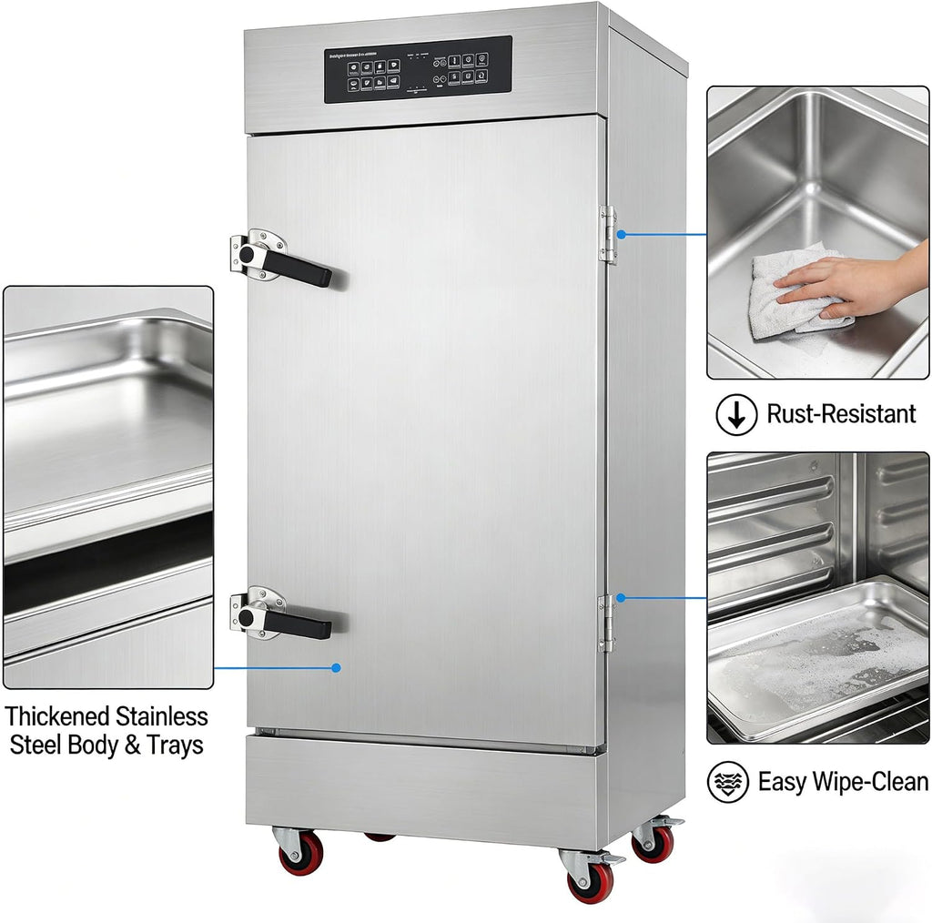 Commercial Electric Steaming Cabinet 8 Trays Intelligent Food Steamer Stainless Steel with Timer Appointment, Auto Water Refill, Anti-Dry for Restaurant/Canteen/Hotel Kitchen 220V 9KW 3PH