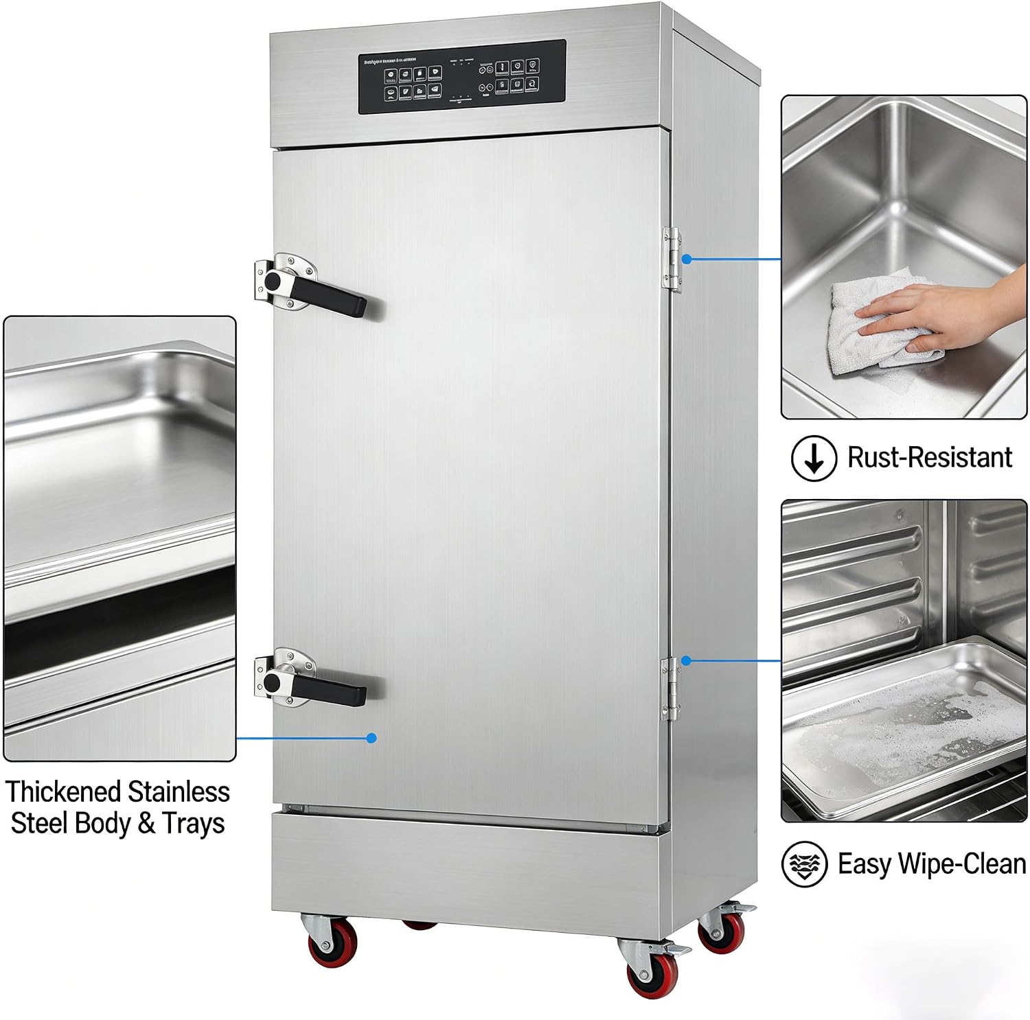 Commercial Electric Steaming Cabinet 8 Trays Intelligent Food Steamer Stainless Steel with Timer Appointment, Auto Water Refill, Anti-Dry for Restaurant/Canteen/Hotel Kitchen 220V 9KW 3PH