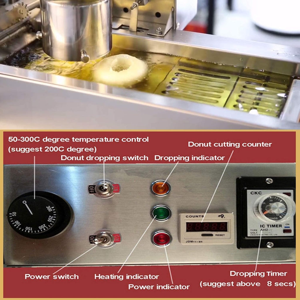 Automatic Donut Making Machine, Commercial Single Row Donut Machine with 3 Different Sizes Ring Molds, Frying Donuts Maker, Large Capacity, 7L Hopper, for Bakery, Food Cart