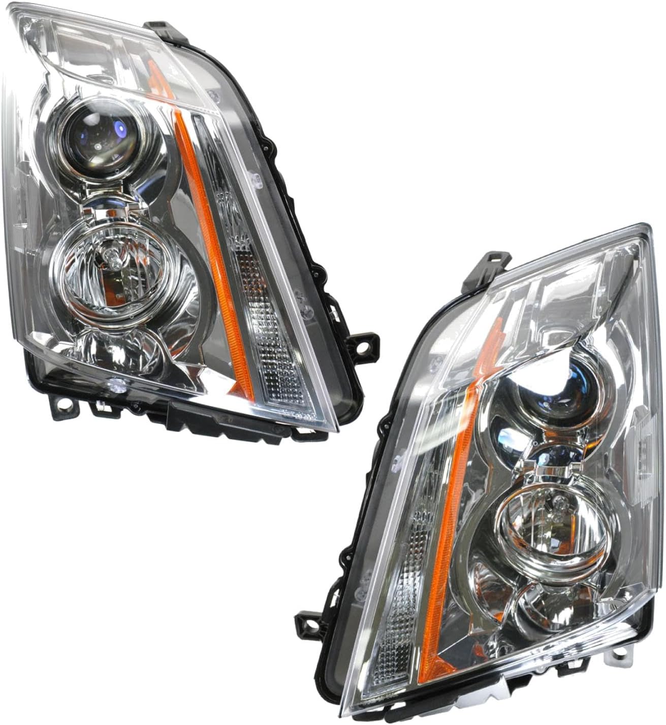 TRQ Driver and Passenger Side Headlight Assembly 2 Piece Set Halogen Compatible with 2008-2013 Cadillac CTS 2014 Cadillac CTS Wagon or Coupe Only