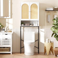 Rattan Over The Toilet Storage Cabinet, Bathroom Organizers and Storage Over Toilet with Rattan Door and Metal Stand, Tall Storage Shelves Above Toilet, Wood Rack for Restroom, Laundry, White