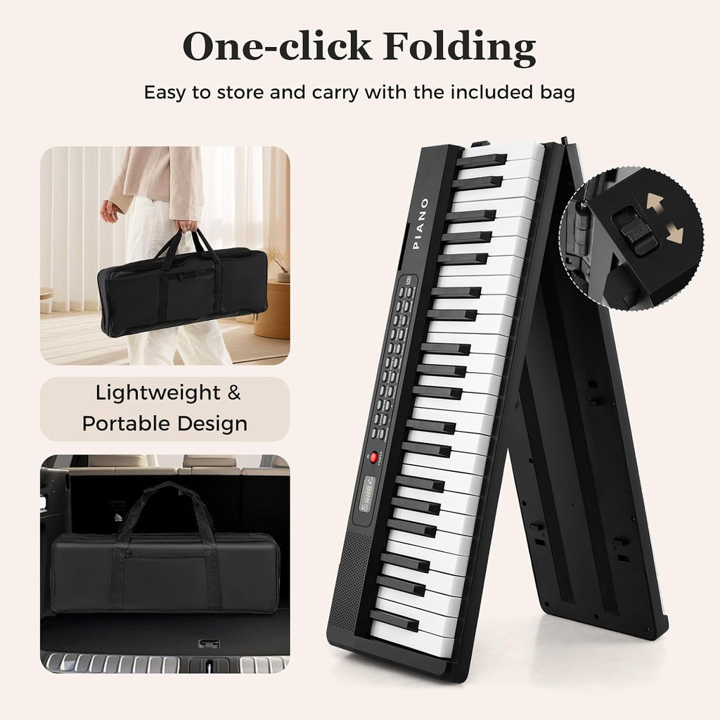Costzon 88 Key Folding Piano Keyboard, Portable Full Size Semi-Weighted Electric Digital Piano with Lighted Keys, MIDI, Microphone, Music Stand, Sustain Pedal & Carrying Bag for Beginners Teens Adults