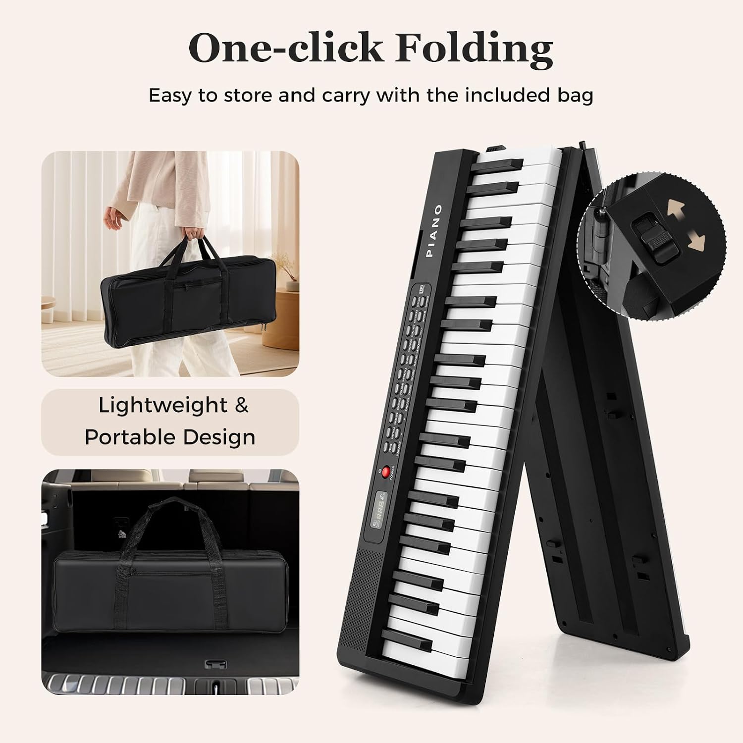 Costzon 88 Key Folding Piano Keyboard, Portable Full Size Semi-Weighted Electric Digital Piano with Lighted Keys, MIDI, Microphone, Music Stand, Sustain Pedal & Carrying Bag for Beginners Teens Adults