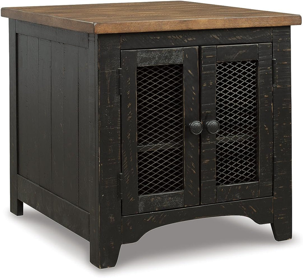 Signature Design by Ashley Valebeck Farmhouse Rectangular End Table with Storage, Distressed Brown & Black Finish