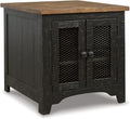 Signature Design by Ashley Valebeck Farmhouse Rectangular End Table with Storage, Distressed Brown & Black Finish