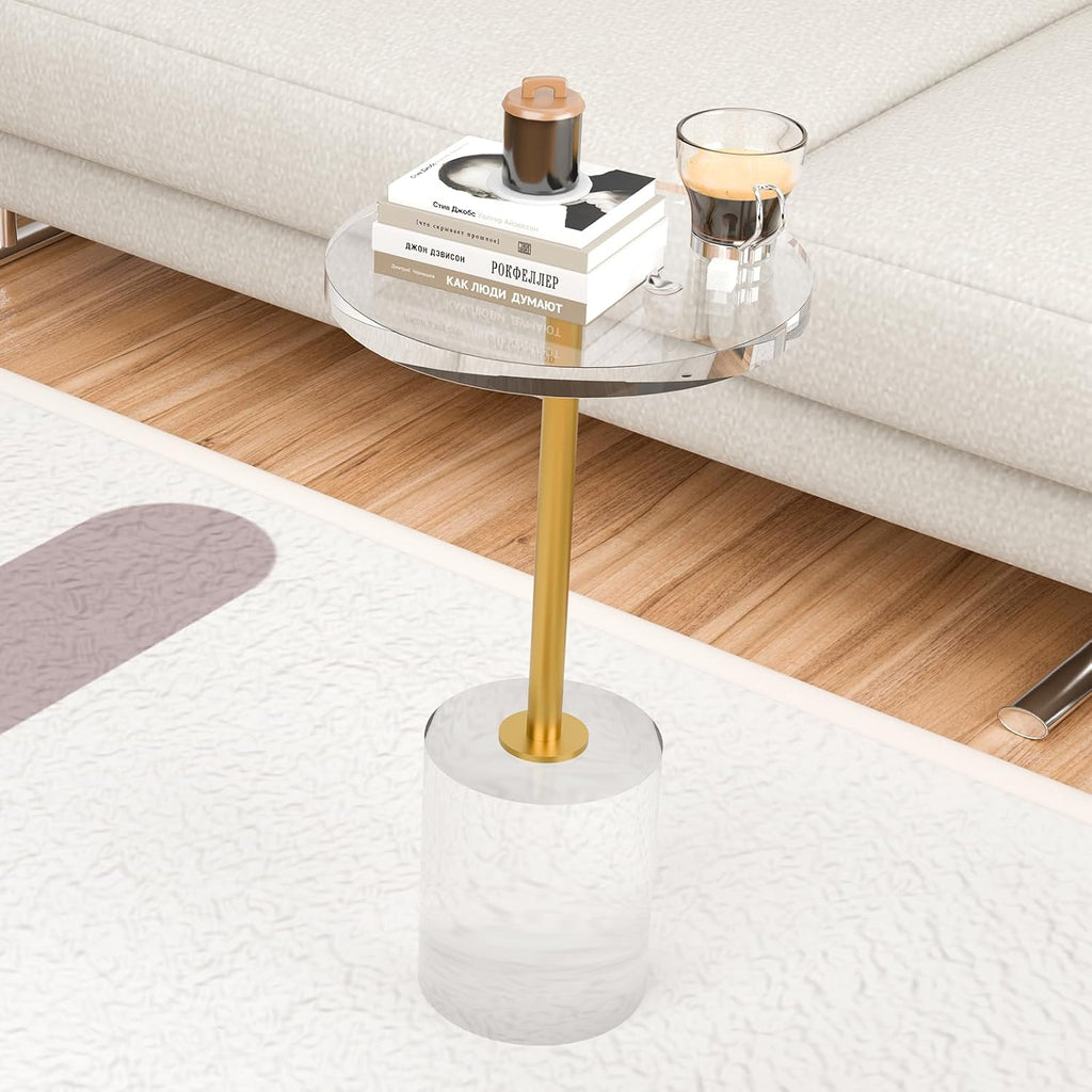 Acrylic End Table, Modern Minimalist Acrylic Side Tables, Clear Side Table for Living Room, Bedroom, Office, Drink Table (12' D x 12' W x 21' H, Gold)