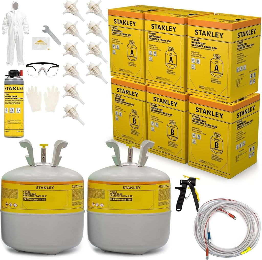 STANLEY F994C Supercoat Canister Spray Foam Insulation Kit (3x600 Board Feet) - Class A Fire Rated Closed Cell Two Component Foam Sealant for Wall, Attic, Garage & Crawl | Includes Gun & Hose 3 Pack
