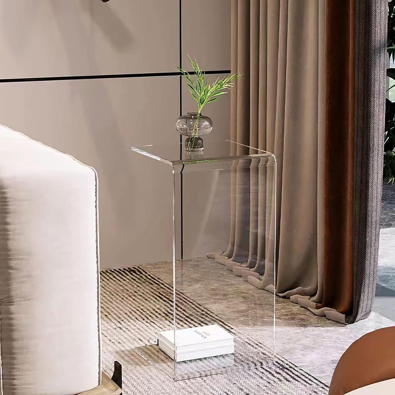 Acrylic C Table for Couch, 25.6 in Multipurpose C Shape Side Table Clear Acrylic Couch Table, Modern End Table Snack Laptop Holder, Slim Accent Sofa Side Table for Living Room Bedroom Patio
