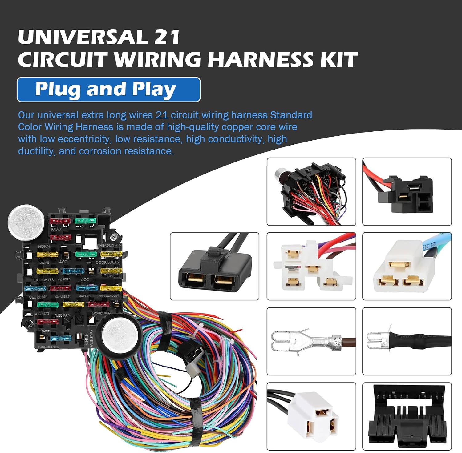 Universal Wiring Harness Kit - 21 circuit wiring harness Standard Color Wire Harness Kit Replacment for Chevy Mopar Hotrods Ratrods Ford Chrysler Universal Automotive Wiring