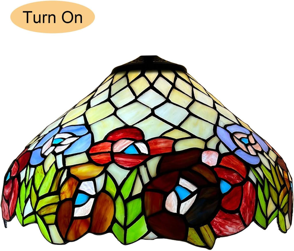 Red Floral Tiffany Lamp Shade Replacement, Only 16X9 Inch Pastoral Retro Stained Glass Lampshades, Suitable for Table Lamp Floor Lamp Hanging Pendant lamp Ceiling Light Desk Lamp