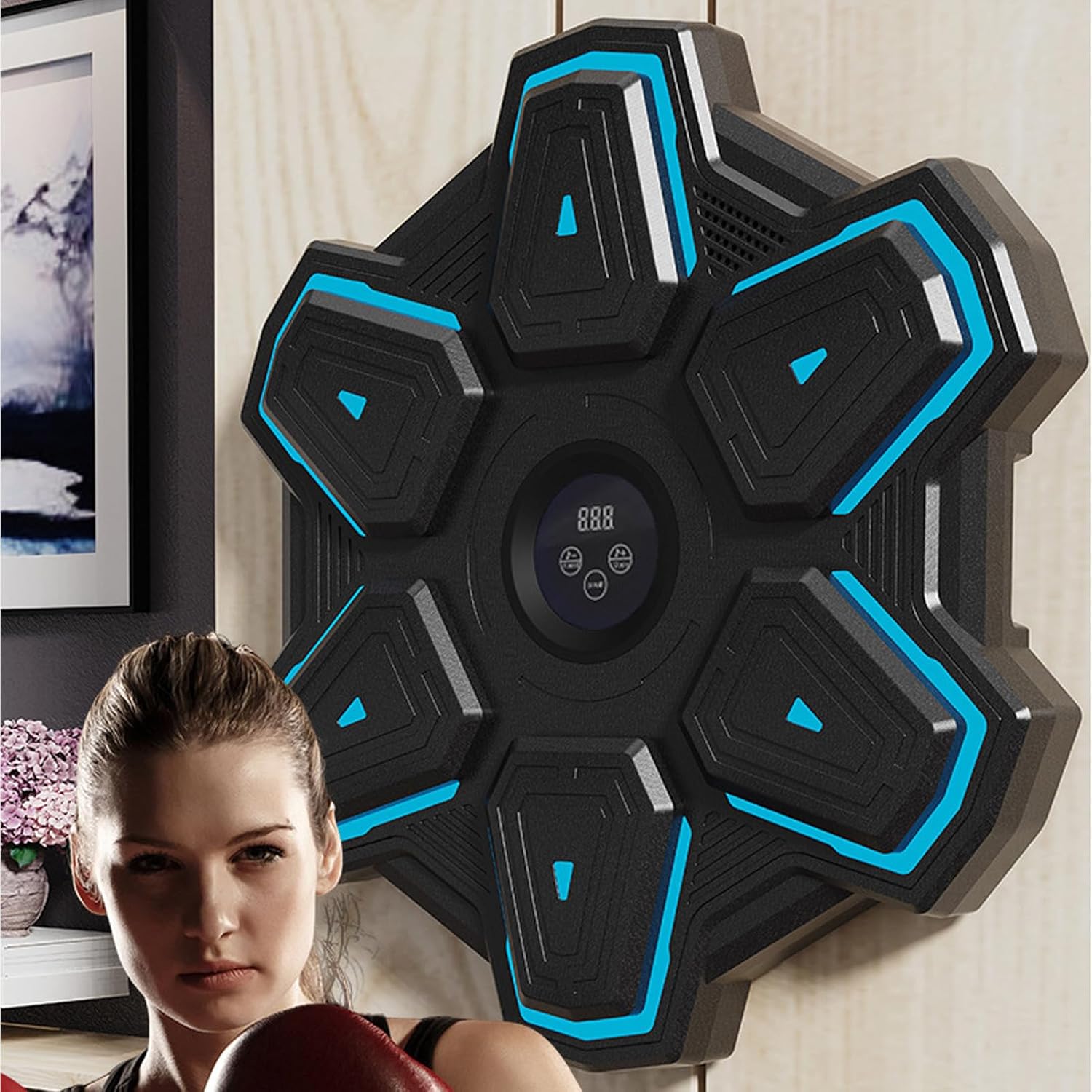 Music Boxing Machine, Smart Boxing Trainer Workout Punching Equipment with Boxing Gloves, Wall Mounted Electronic Agility Training for Home Gym, Adults Kids