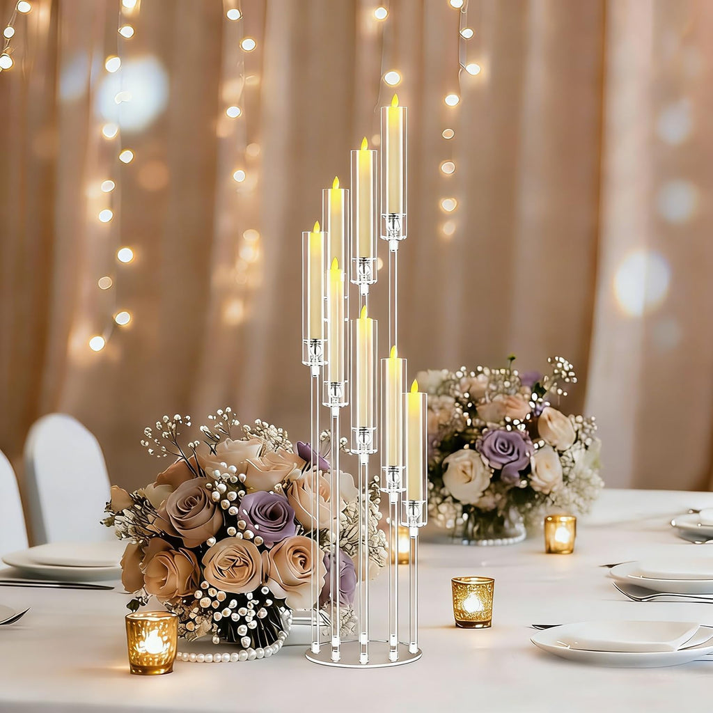 10pcs 8 Arm Acrylic Candelabra for Wedding,49inch Tall Floor Candle Holders Clear Candlesticks Holder for Housewarming Gift Fireplace Valentine's Day Birthday Party Home Decoration