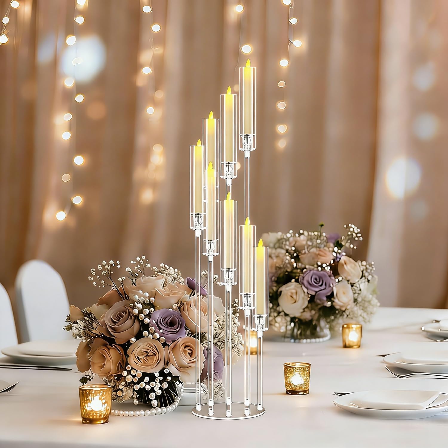 10pcs 8 Arm Acrylic Candelabra for Wedding,49inch Tall Floor Candle Holders Clear Candlesticks Holder for Housewarming Gift Fireplace Valentine's Day Birthday Party Home Decoration