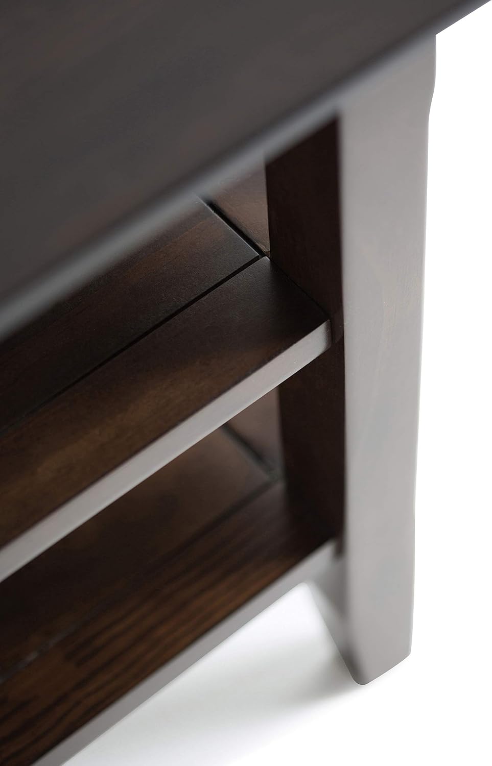 SIMPLIHOME Acadian End Table - 19 inch Wide Solid Wood Square Side Table with 2 Open Shelves in Brunette Brown, Transitional Nightstand or Shelving Unit for Living Room or Bedroom with Storage