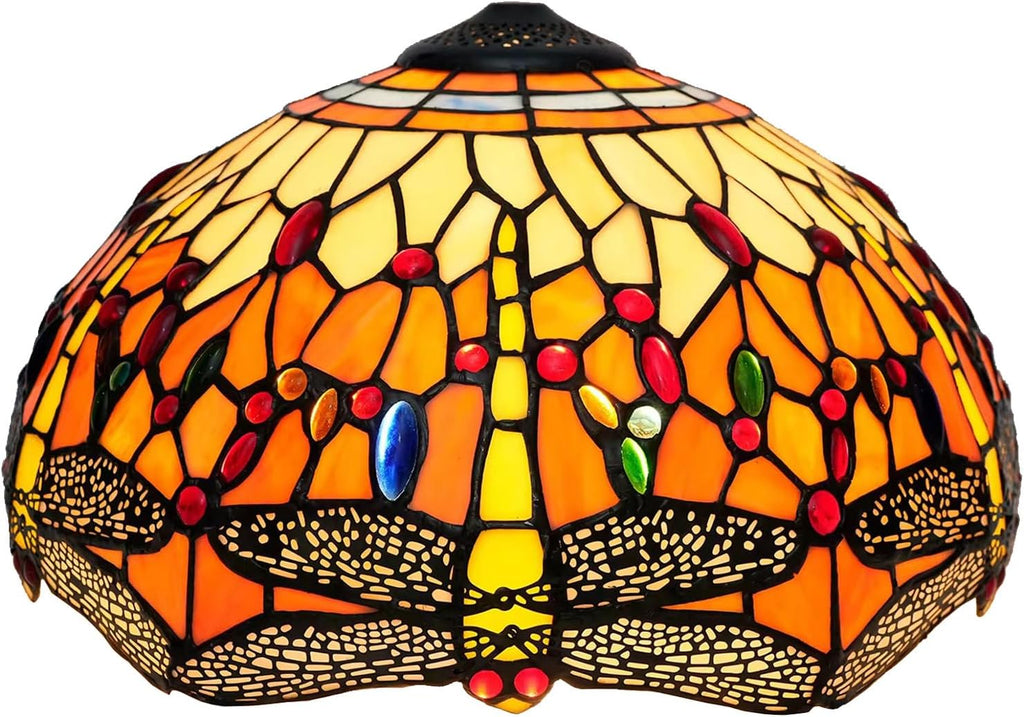 W16H9 Inch Tiffany Lamp Shade Replacement, Stained glass Dragonfly style Lampshades, Only Handmade Retro lampshade Replacement for Table Lamp Pendant Light Floor Lamp Ceiling Fixture,Orange