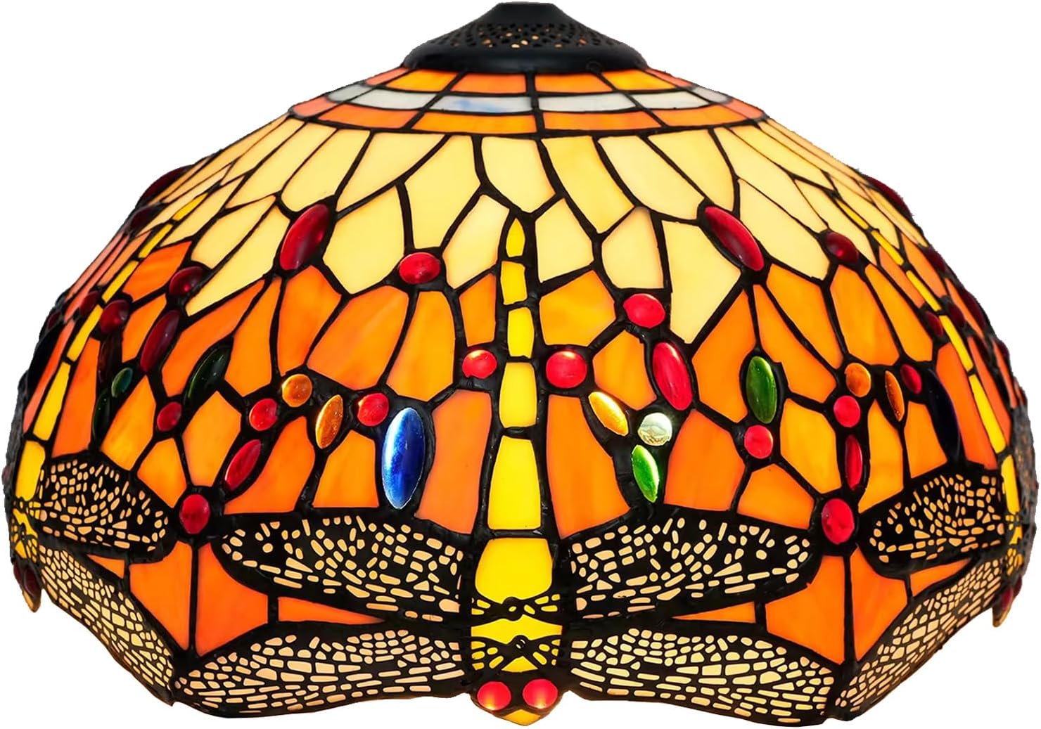 W16H9 Inch Tiffany Lamp Shade Replacement, Stained glass Dragonfly style Lampshades, Only Handmade Retro lampshade Replacement for Table Lamp Pendant Light Floor Lamp Ceiling Fixture,Orange