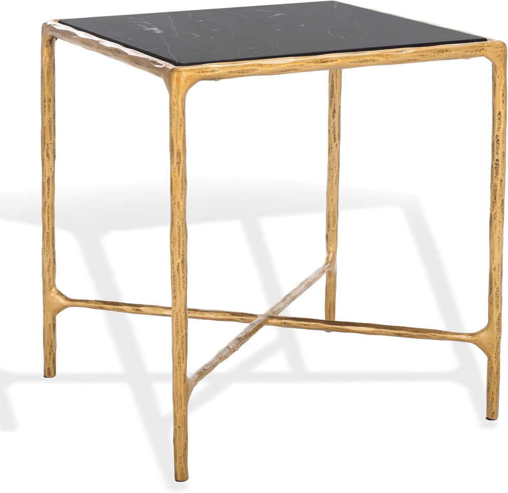 SAFAVIEH Couture Collection Jessa Brass Base & Black Marble Top Square End Table, Fully Assembled