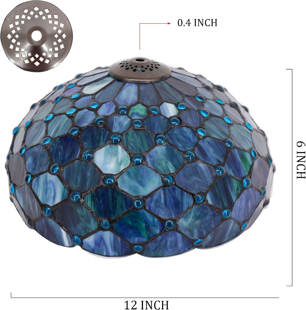 12 Inch Tiffany Stained Glass Lamp Shade Replacement Only (Blue) | Stained Glass Style Lampshade with Cap fit for Table lamp Pendant Light Ceiling Fixture