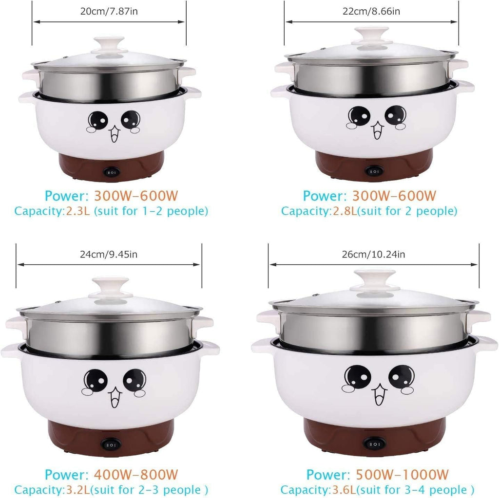 110V Multifunction Electric Skillet With lid,Non-Stick Mini Grill Pot & Wok & Stockpot,Suitable for Cook Rice Stew Soup Steamed Fish Boiled Egg Fried Steak. (3.6 L, with Steamer)