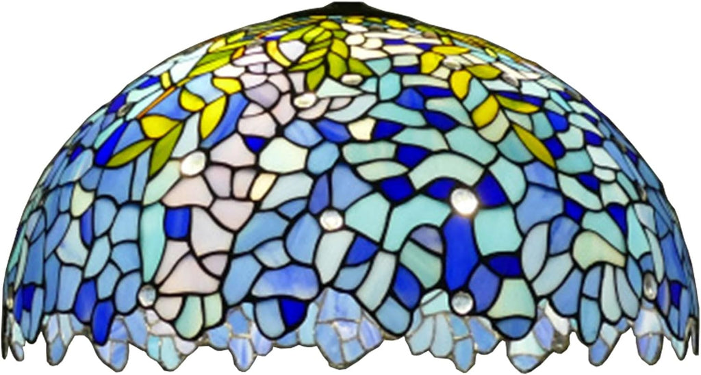 20 Inch Tiffany Stained Glass Single Lampshade Red tulip Blue wisteria Table Lamp Shade Pendant Hanging Light Fixture Floor lamp Replacement only,Wisteria