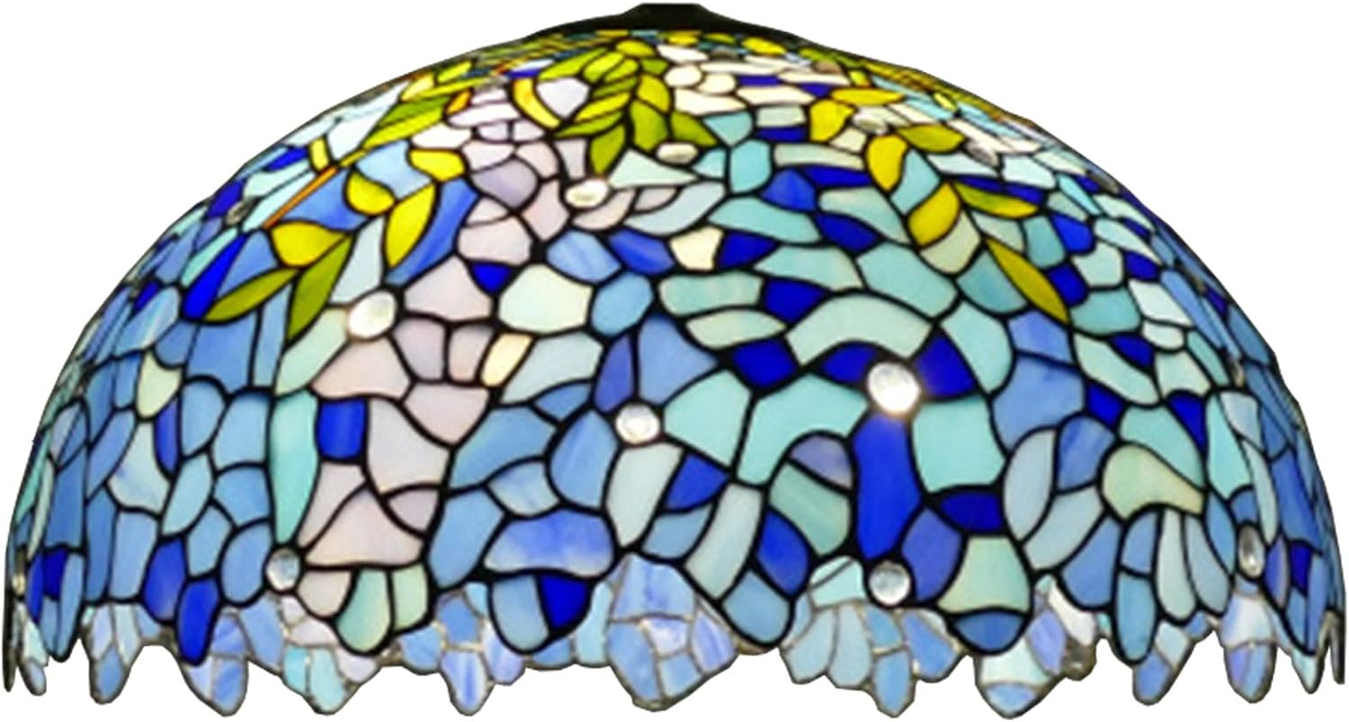 20 Inch Tiffany Stained Glass Single Lampshade Red tulip Blue wisteria Table Lamp Shade Pendant Hanging Light Fixture Floor lamp Replacement only,Wisteria