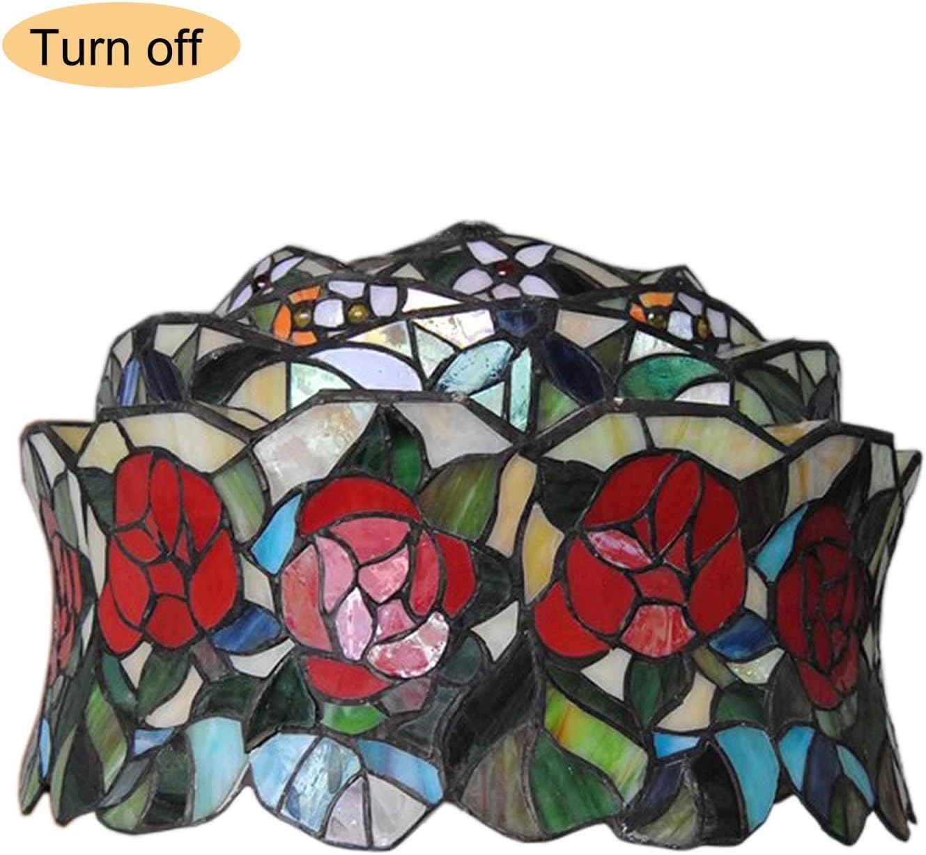 Tiffany Lamp Shade Replacement Only 16X9 Inch Rose Stained Glass Lampshades, Vintage Red Flower Hat Light Cover for Table Lamp Floor Lamp Hanging Pendant lamp Ceiling Light