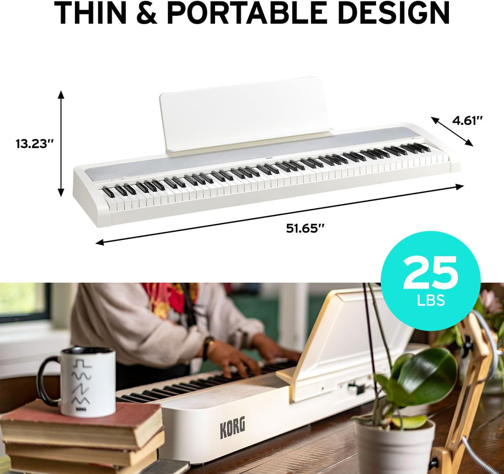 KORG B2 Portable Digital Piano with 88-Key Full Size Weighted Keyboard, Built-in Speakers, Music Stand, Sustain Pedal, and Power Supply (B2WH)