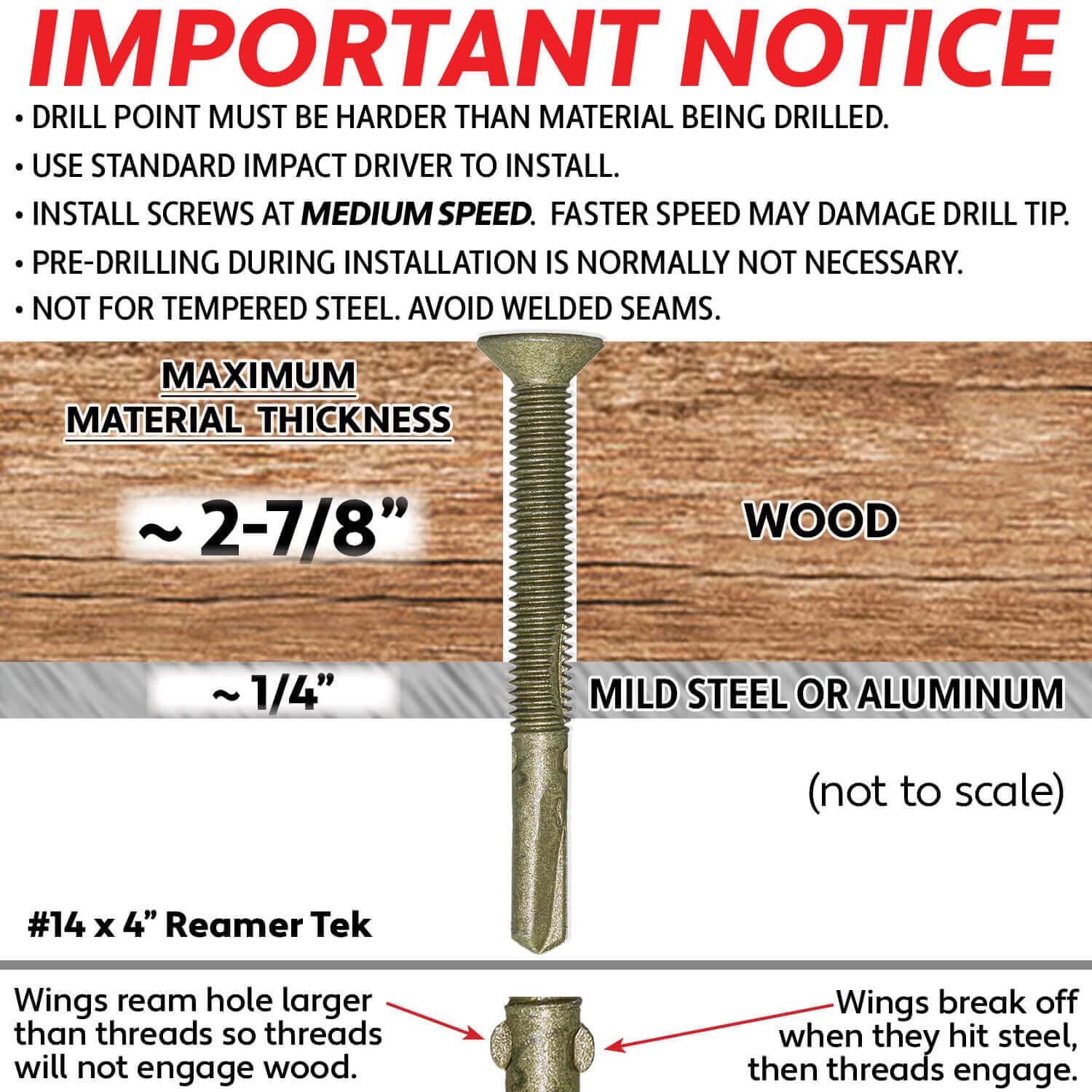 14x4 Reamer Tek Torx/Star Head Self-Drilling Wood to Metal Screws - for Flatbeds, Trailers - T-30 Torx Screw Head - CASE Qty 42 Boxes 1,080 Screws