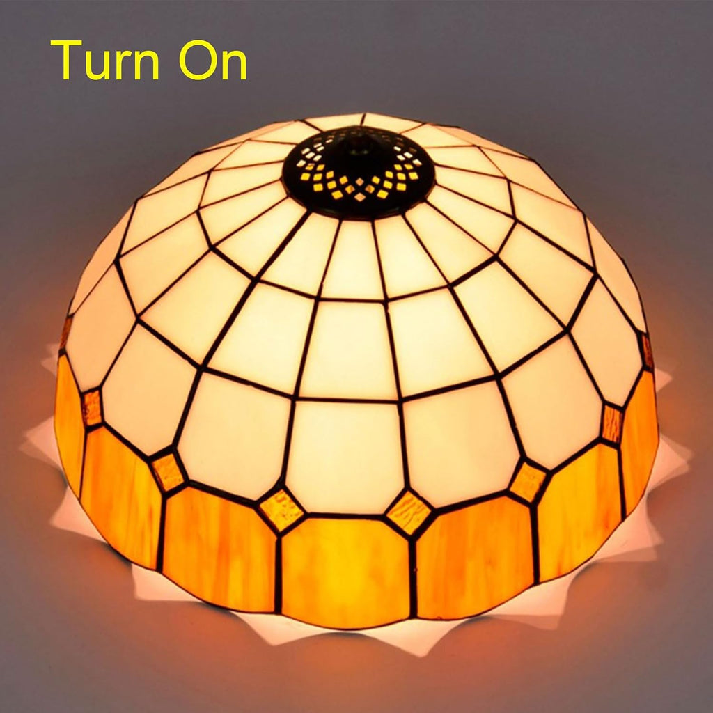 Tiffany Lamp Shade 12 Inch Wide Accessories Replacement Only Blue Green Yellow Stained Glass Lampshades Minimalistic Mediterranean Light Cover for Table Lamp Pendant Light Ceiling Fixture,Yellow
