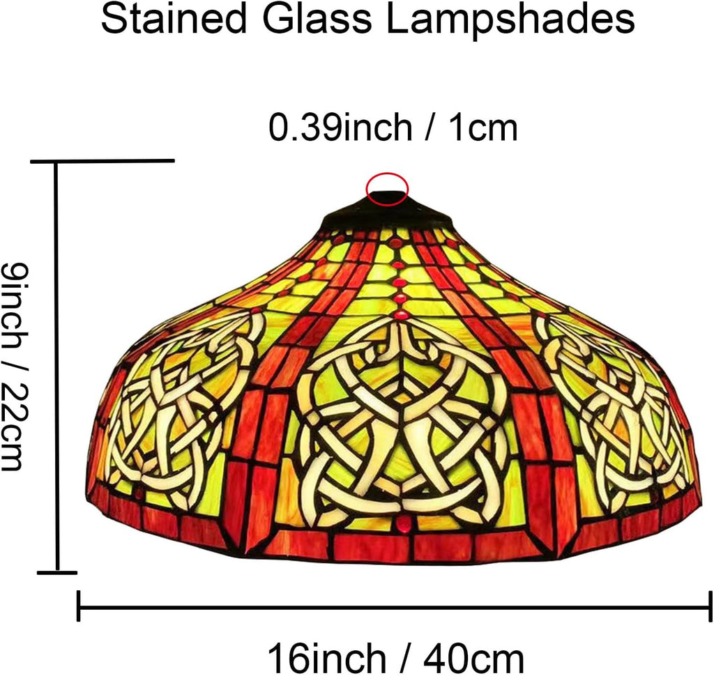 Tiffany Lamp Shade Replacement Only 16X9 Inch Victorian Stained Glass Lampshades, Vintage Red Green Light Cover for Table Lamp Floor Lamp Hanging Pendant lamp Ceiling Light