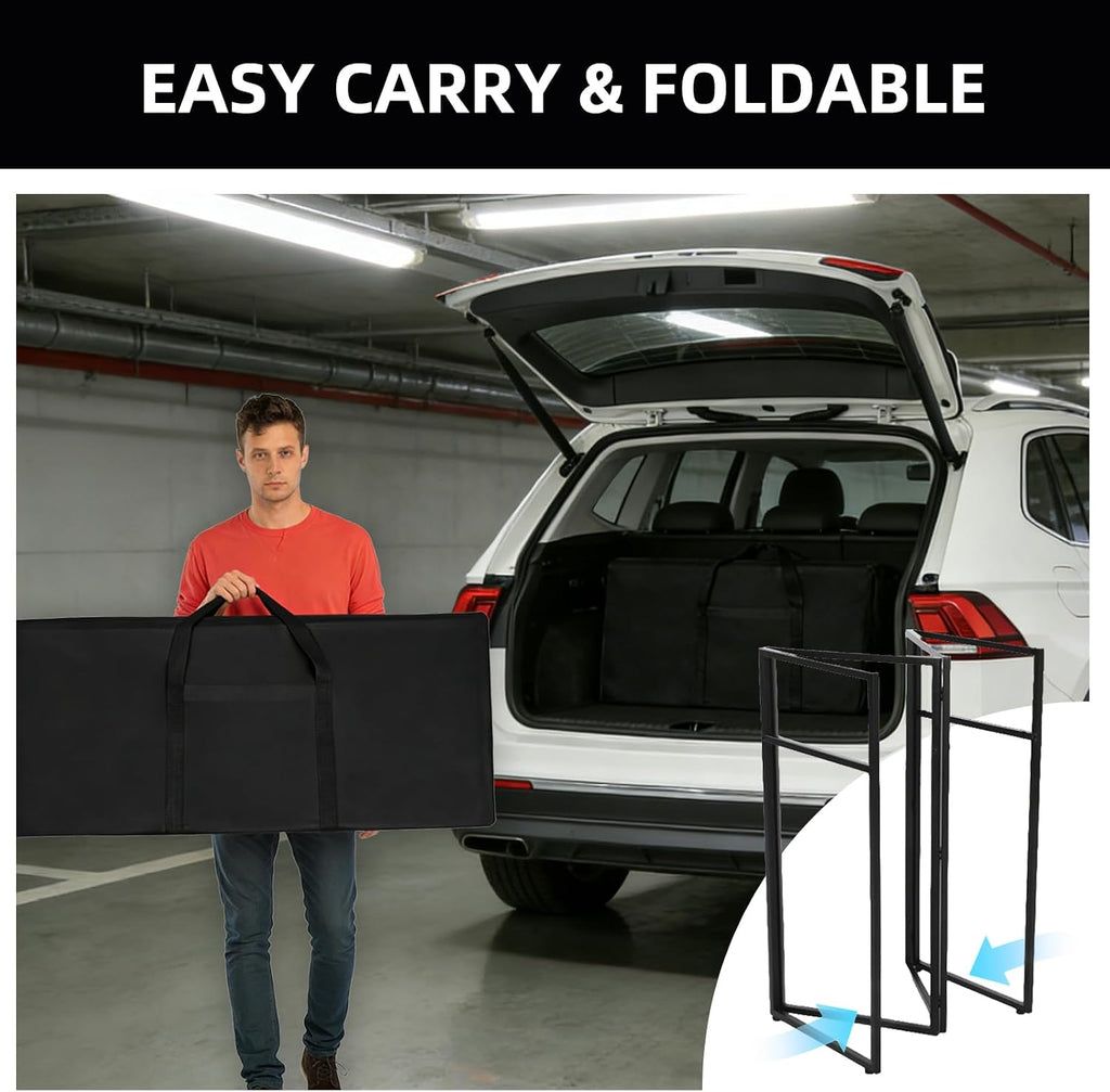 DJ Booth Portable 44 * 21 * 48in, DJ Facade Booth DJ Table Stand w/Black & White Scrim, Carrying Bag, Metal Foldable DJ Stand Table Station for Wedding, Show, Party