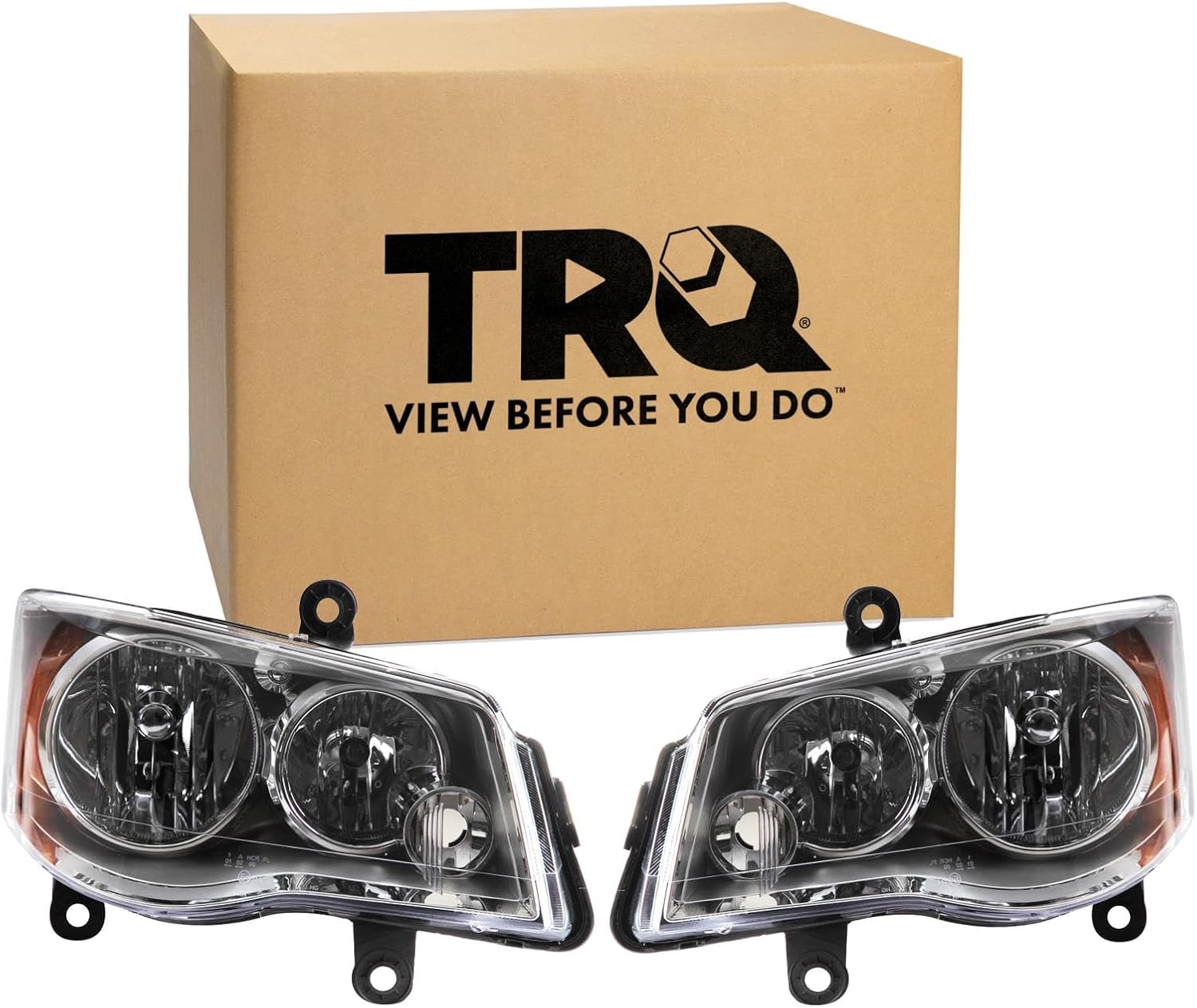 TRQ Driver and Passenger Side Headlight Assembly Set Compatible with 08-16 Chrysler Town and Country with Quad Headlights 11-20 Dodge Grand Caravan with Quad Headlights Halogen Only