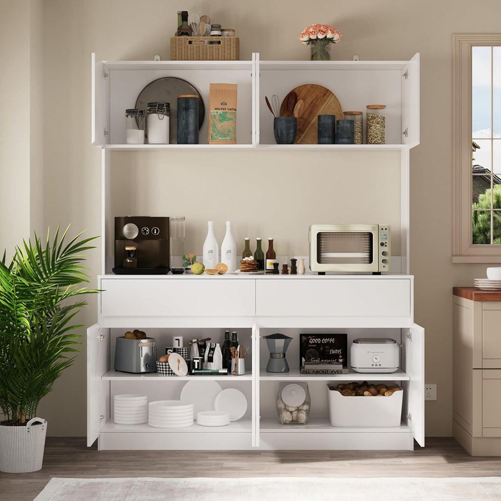 Bobve 71' Kitchen Pantry Cabinet, Kitchen Hutch with Microwave Stand, Buffet Cabinet with Large Storage Drawers for Dining Room (White)