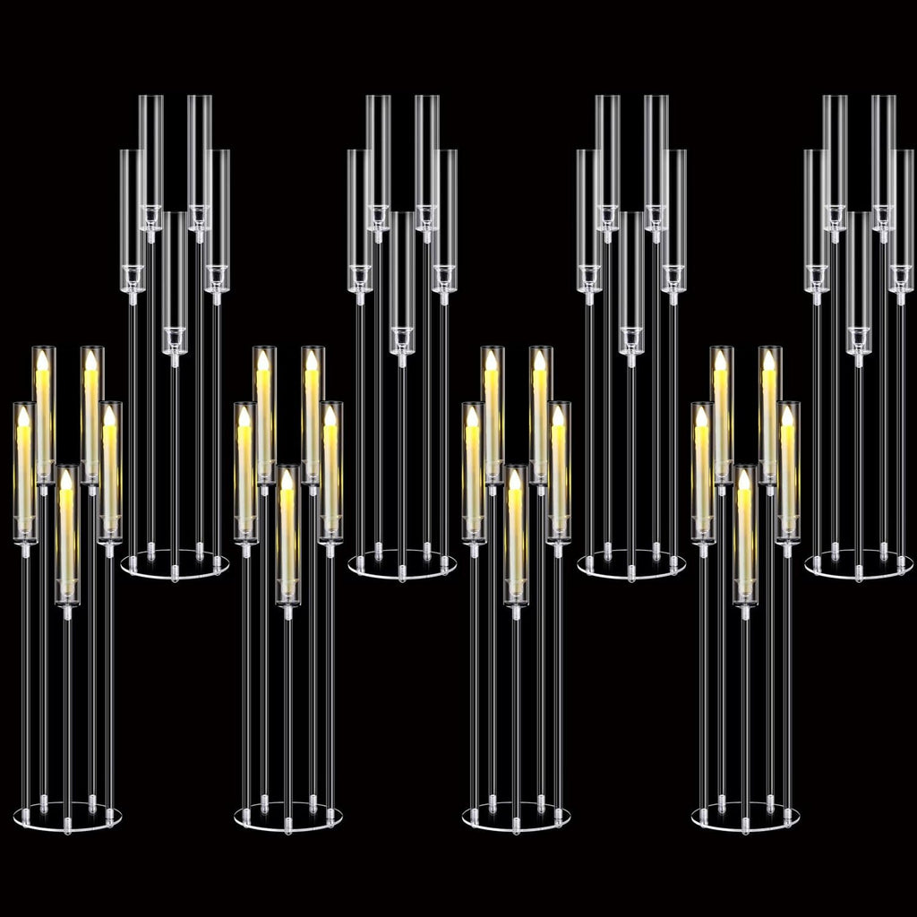 8 Sets Acrylic Floor Candelabra Centerpieces for Wedding, 33.9Inches Tall Candelabra Candle Holder with LED Candles 5 Arm Candlesticks Holder with Acrylic Shade for Table Dinner Party Fireplace Decor