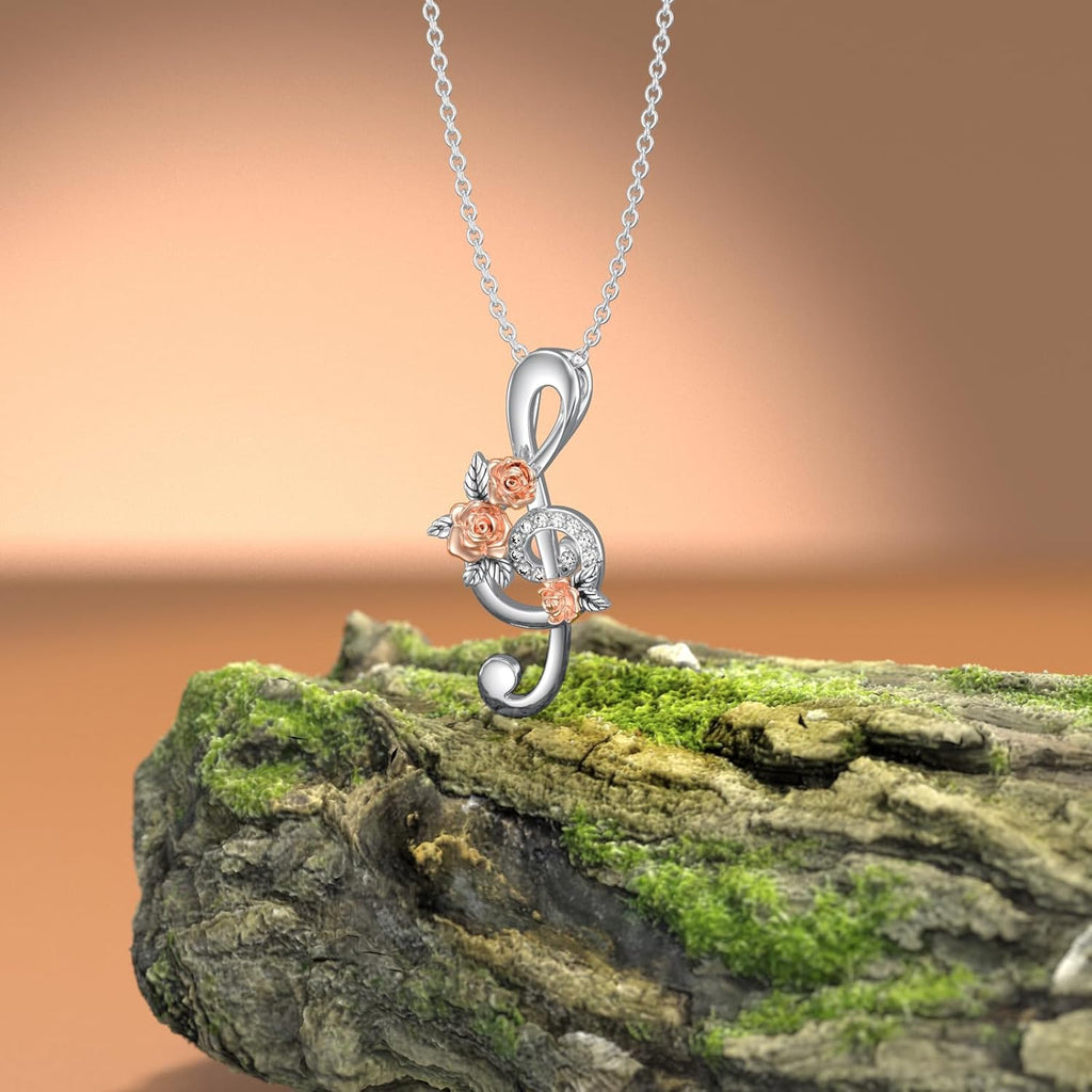 Diamond Music Note Necklace 925 Sterling Silver Treble Clef Pendant Necklace with Lab Grown Diamonds Jewelry Gifts for Women Musician Music Lovers