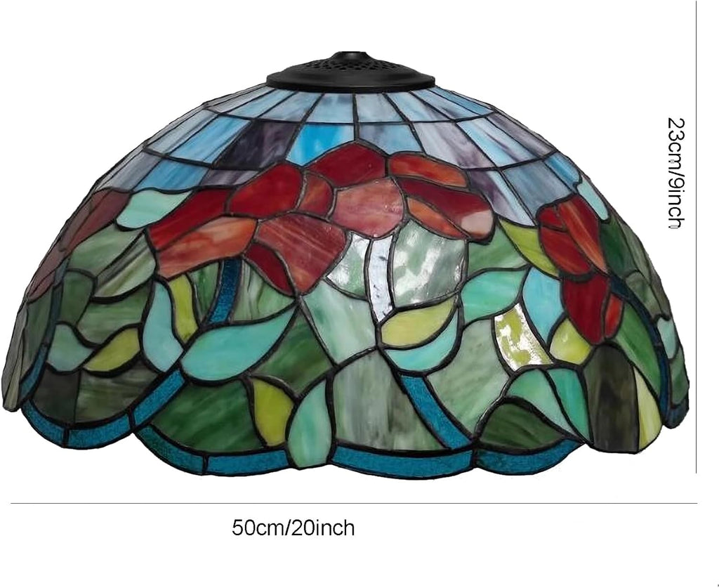 Green Leaves Lamp Shade Replacement, Red Blue Stained Glass Shade, Tiffany Style 20 Inch Lamp Shade for Table Lamps Ceiling Lamps Floor Lamp Dining Table