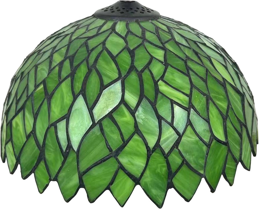12-Inch Wisteria Lamp Shade Replacement, Tiffany Style Stained Glass Lampshades, Retro Blue Green Leaf Light Cover Accessories Only for Table lamp Pendant Lights Ceiling Light,Green