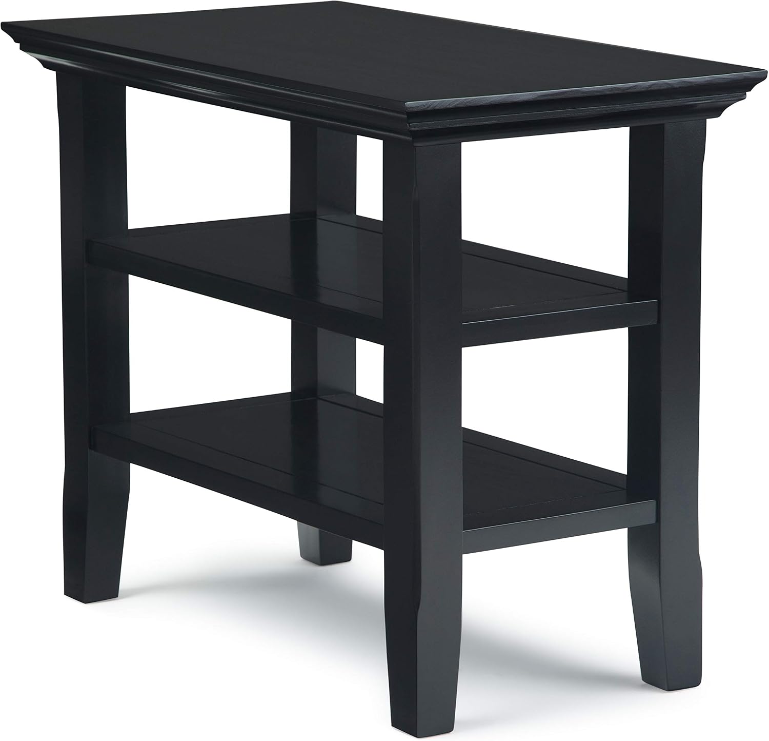 SIMPLIHOME Acadian Narrow Side Table - 14 inch Wide Solid Wood Rectangular End Table with 2 Open Shelves in Black, Transitional Lamp Stand or Nightstand for Living Room or Bedroom with Storage