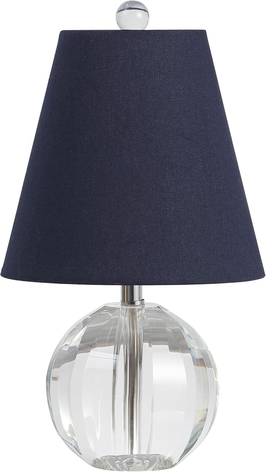 JONATHAN Y 16' Clear/Navy Crystal Ball LED Table Lamp, White Modern Bedside Lamp, with White Linen Empire Shade, Glam Orb Glass Nightstand Lamp for Living Room, LED Bulb (JYL2079D)