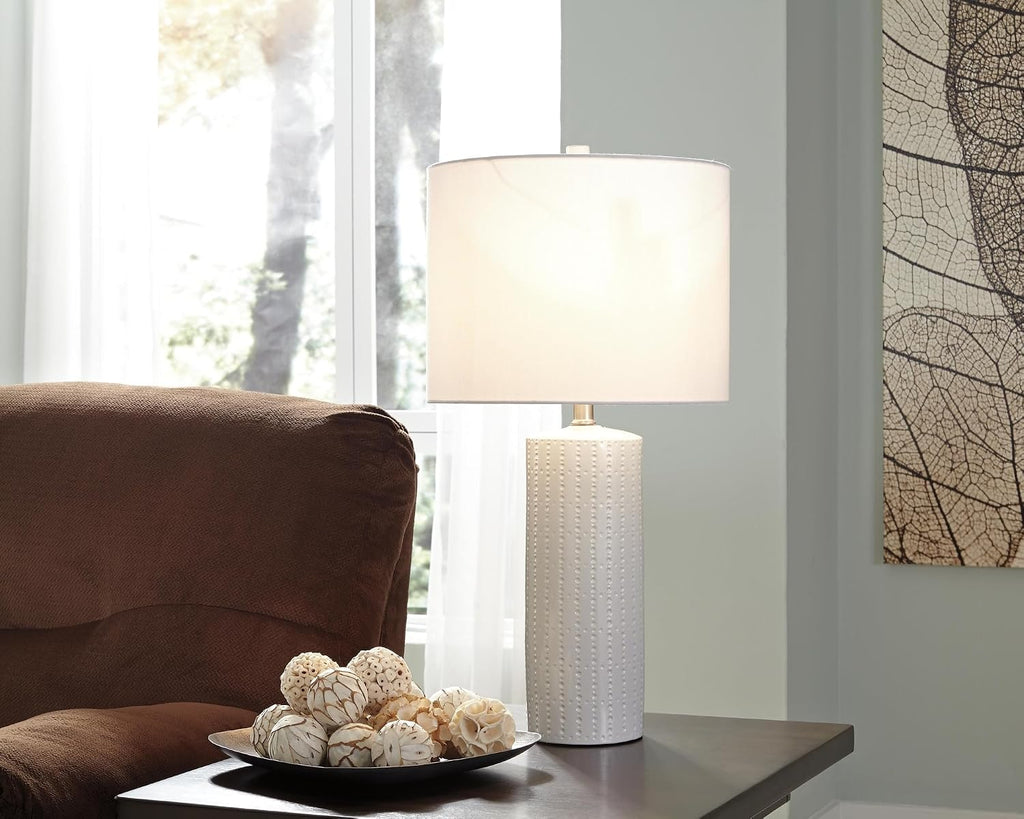 Signature Design by Ashley Steuben Textured Ceramic Table Lamp, 2 Count Lamps, 25', Solid White