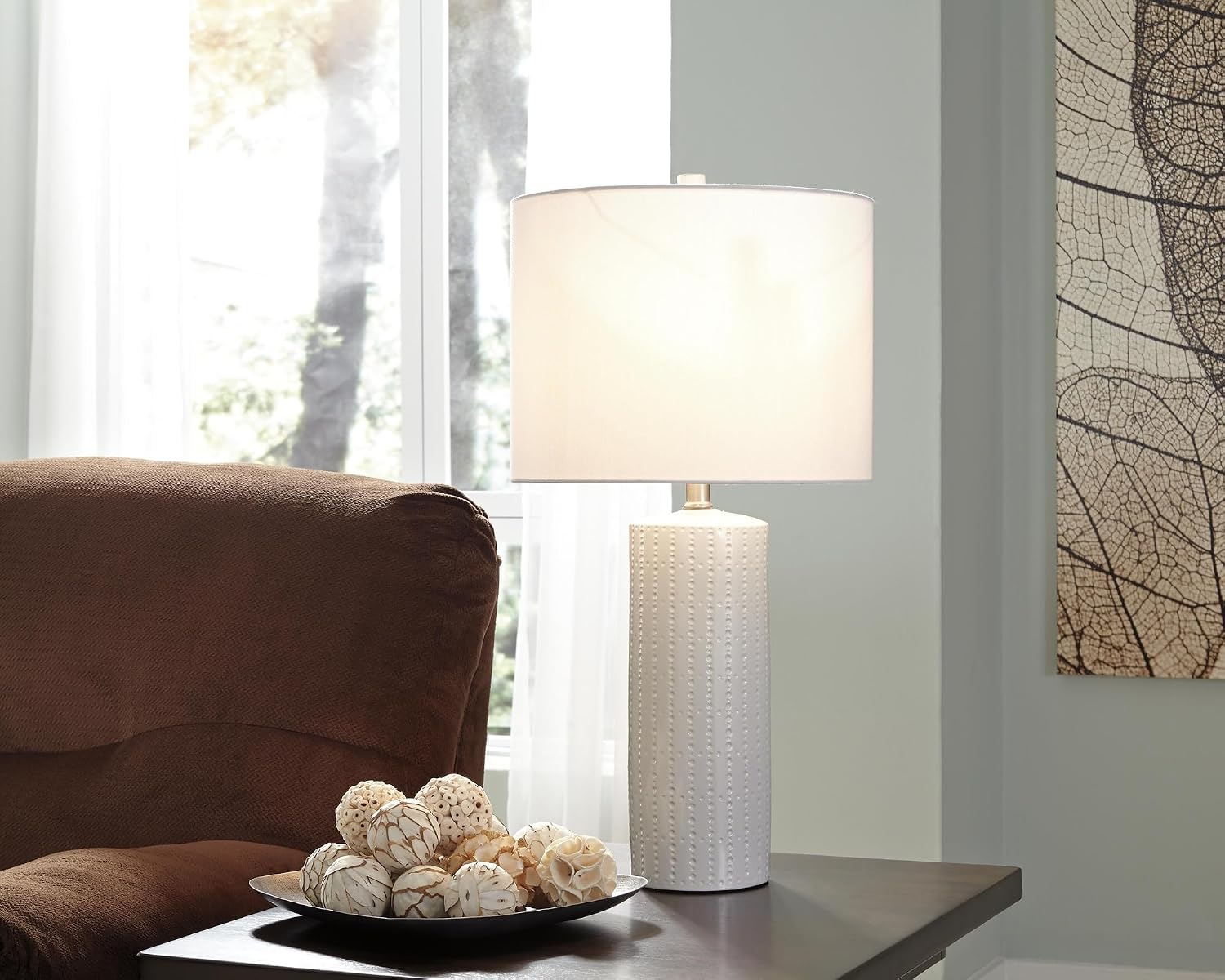 Signature Design by Ashley Steuben Textured Ceramic Table Lamp, 2 Count Lamps, 25', Solid White