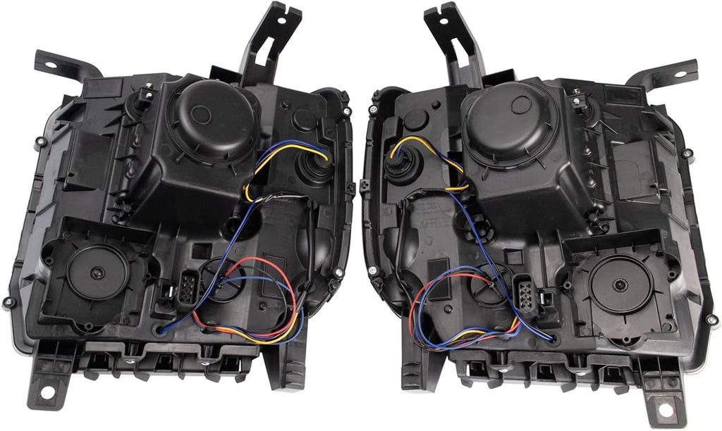 TRQ Performance Driver and Passenger Side Headlight Assembly Set Black Housing Compatible with 14-18 GMC Sierra 1500 15-19 GMC Sierra 2500 HD 15-19 GMC Sierra 3500 HD