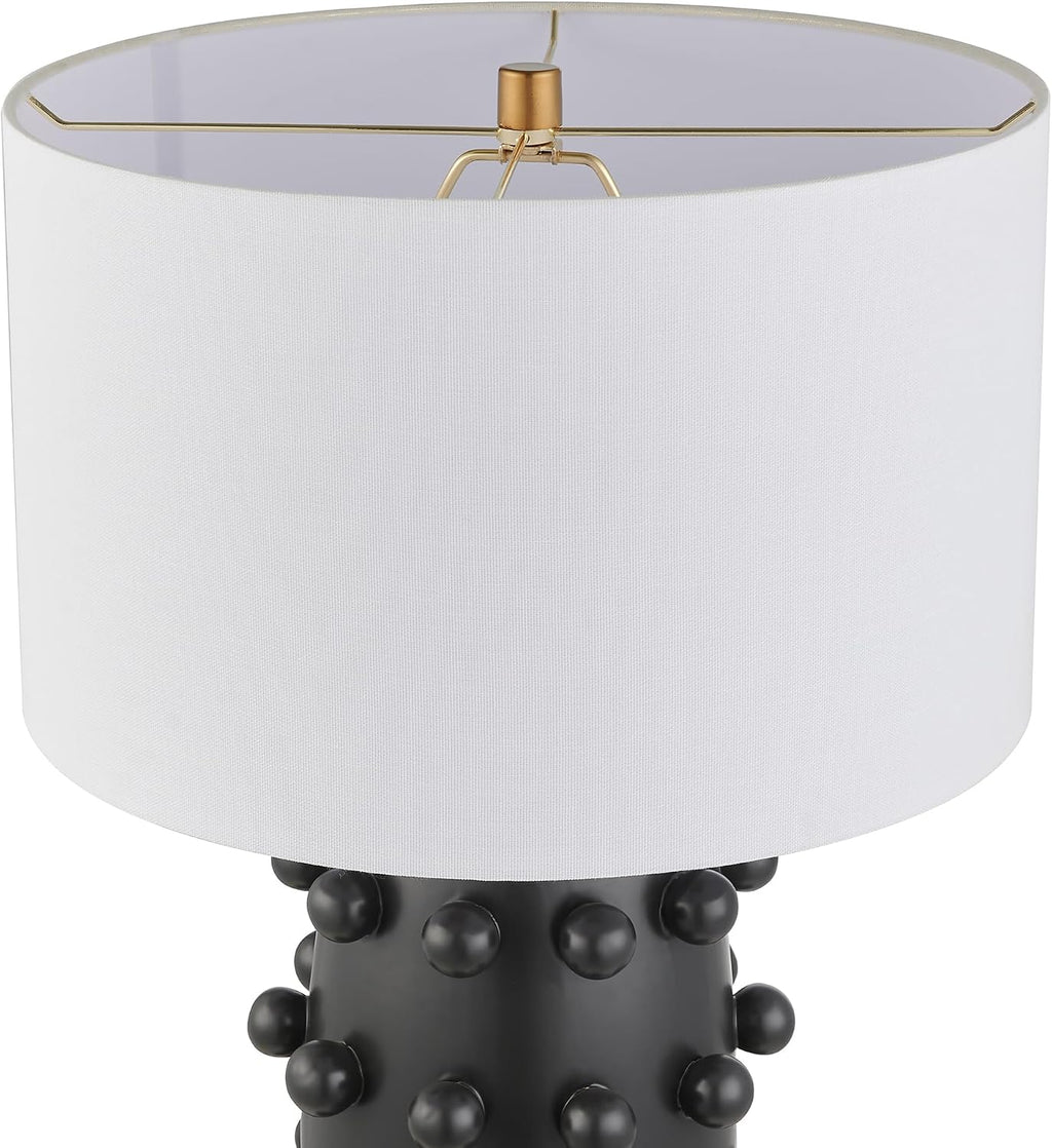 Henn&Hart 25.5'' Modern 1-Light Ceramic Table Lamp with Spherical Orbs on Lamp Body with White Fabric Drum Shade for Living Room, Bedroom, or Office, Matte Black